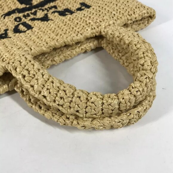PRADA 1BG422 Basket Straw Bag Crochet Lettering Logo Tote Bag Hand Bag - Picture 7 of 9